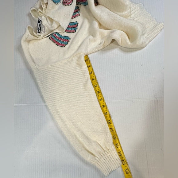 Vintage Kenneth Too Ivory Aztec Pullover Sweater Turquoise Embellished Sz S/M - Picture 7 of 12